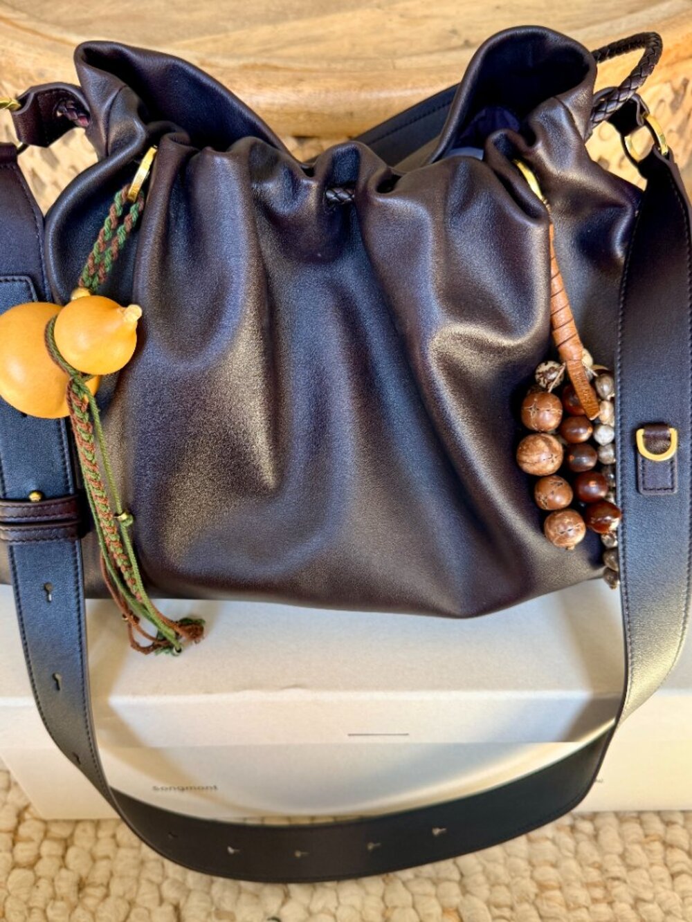 Medium Songmont Gather Bag in Ebony w/ Wish Seeds + Lucky Gourd Charms - Picture 2 of 13